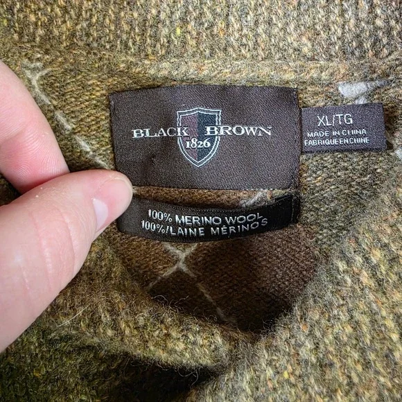 Black Brown 1826 Merino Wool Argyle Sweater Mens XLT XL Tall Shawl Collar Knit - Picture 3 of 7